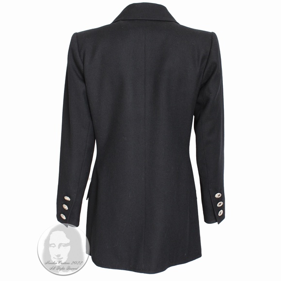 Yves Saint Laurent Jacket Black Wool Double Breasted Pea Coat Jacket Vintage 90s - Picture 7 of 11